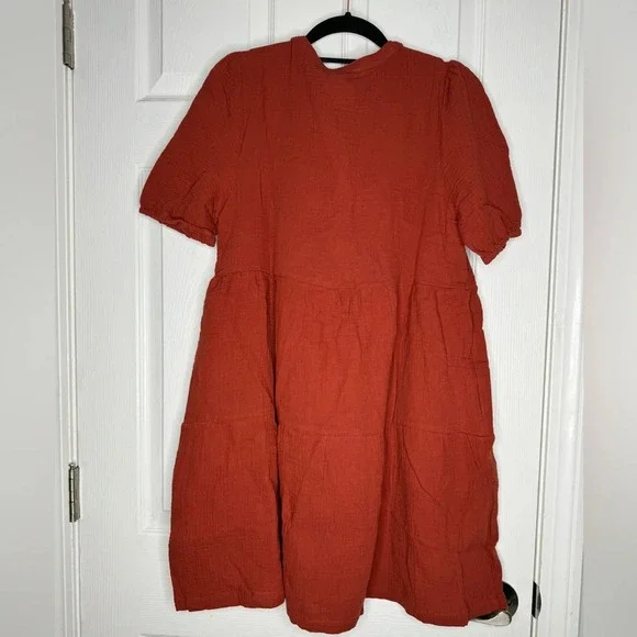 MARINE LAYER NWT Jamie Short Sleeve Mini Dress Barn Red Size Small Pockets - Picture 4 of 9